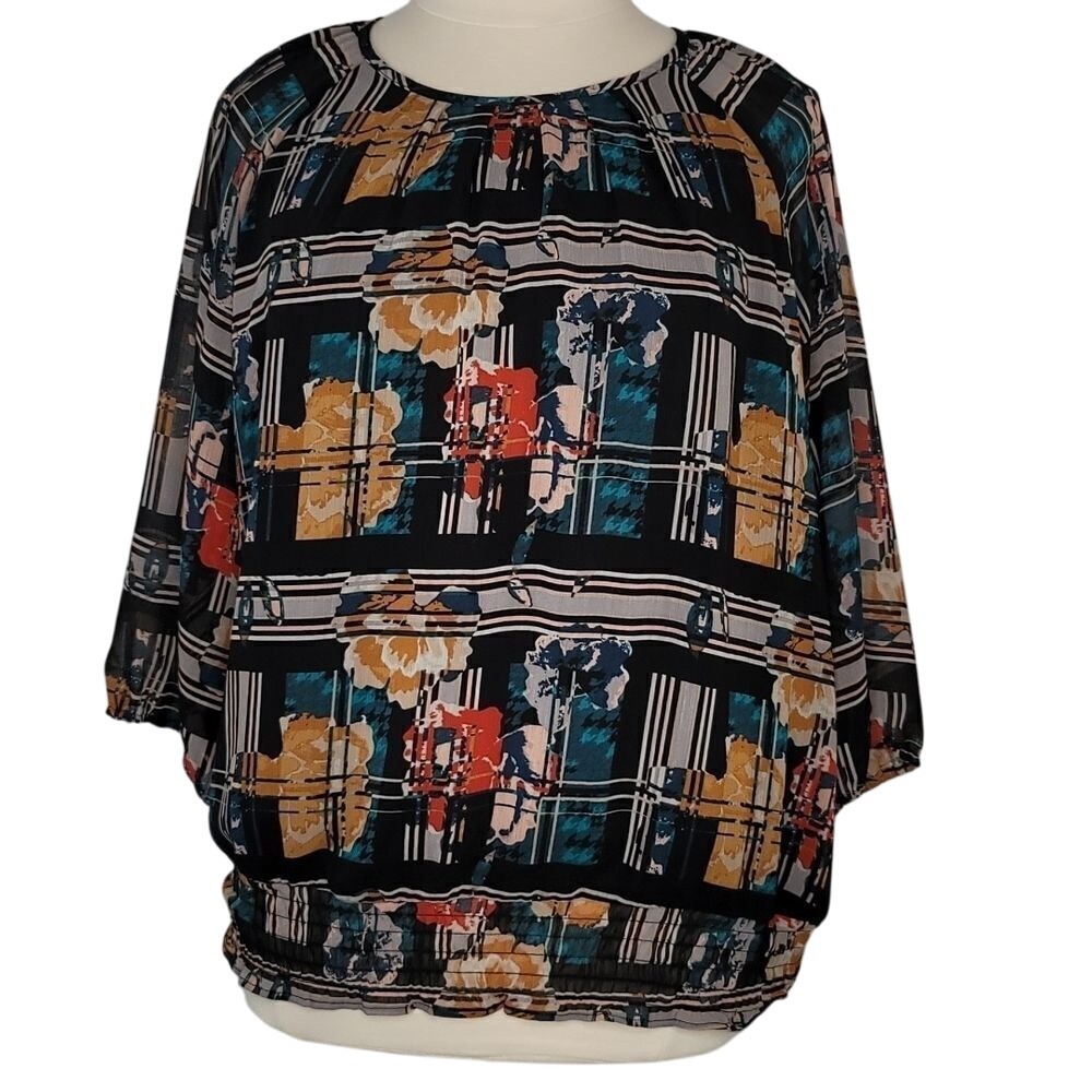 CJ Banks Black‎ Floral Blouse